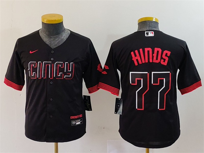 Youth Cincinnati Reds #77 Rece Hinds Black 2023 City Connect Stitched Baseball Jersey